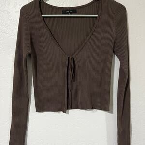 Pacsun LOVE TREE Brown Bolero Jacket Tie Up Knit Long Sleeve Top Sz Small